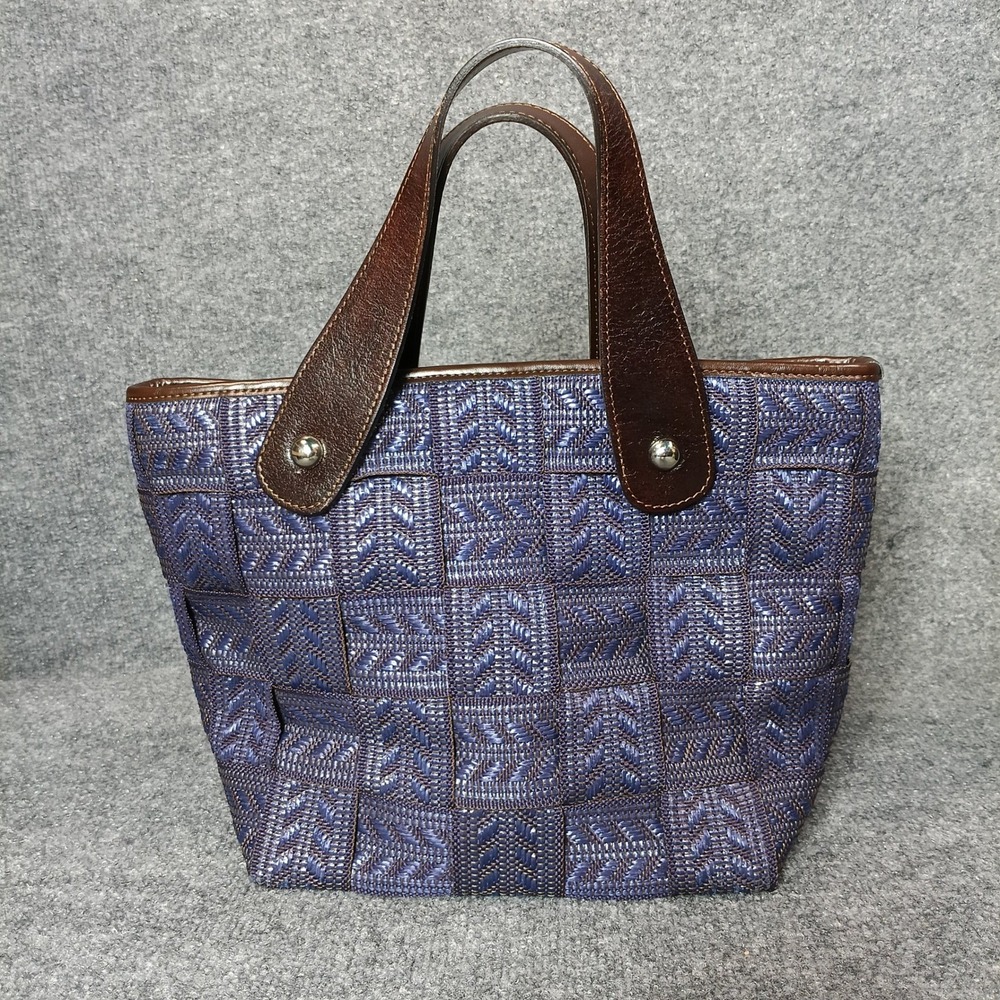 Alma Tonutti Woven Tote Bag Small Blue Brown Basket Bag